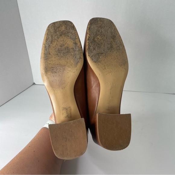 Sylven New York Marlene Cognac Tanned Italian Leather Block Heel Loafers Size 40 - Picture 8 of 11